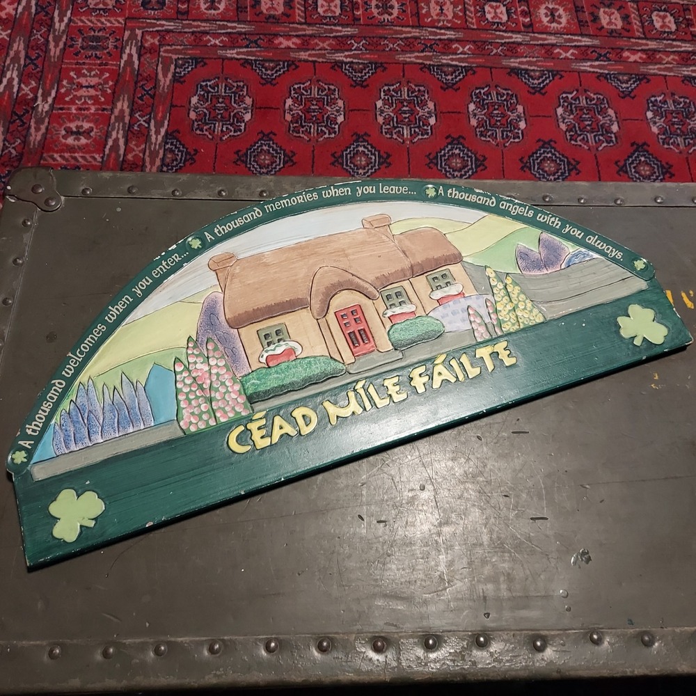 Abbey Press Cead Mile Failte Irish Cottage Wood Wall Plaque Sign 21x9.25 40116